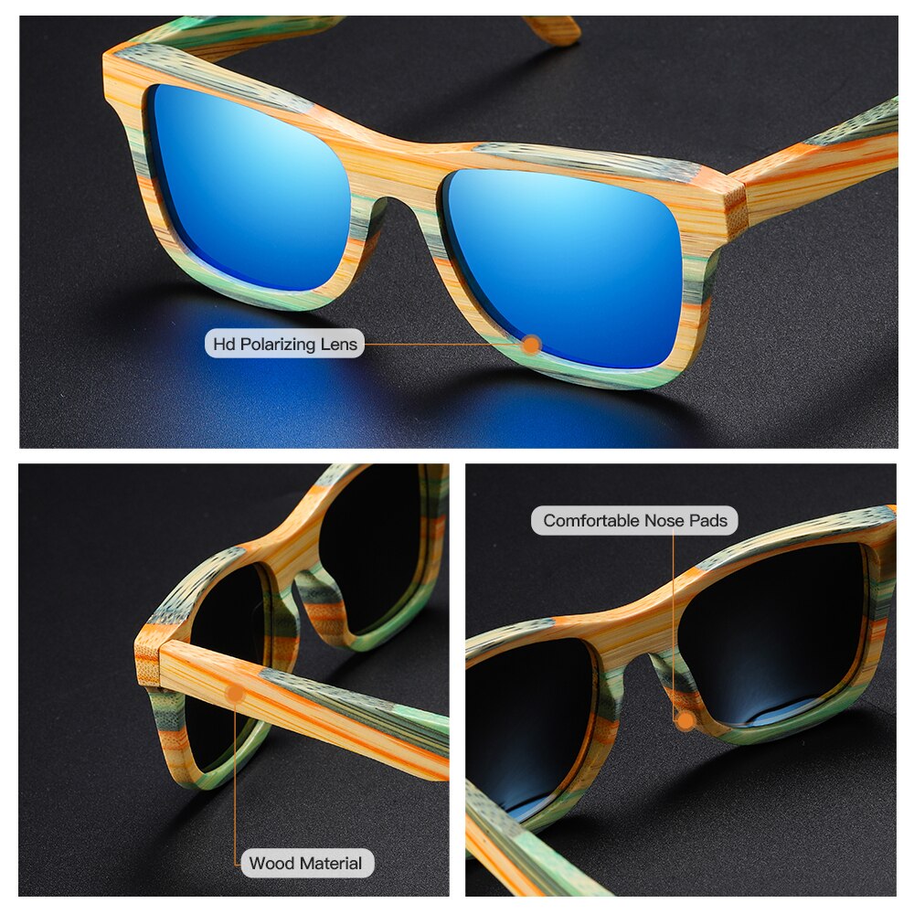 Skateboard Wood Bamboo Sunglasses Polarized for Women Mens New Brand Designer Wooden Sun Glasses UV Protection Lens