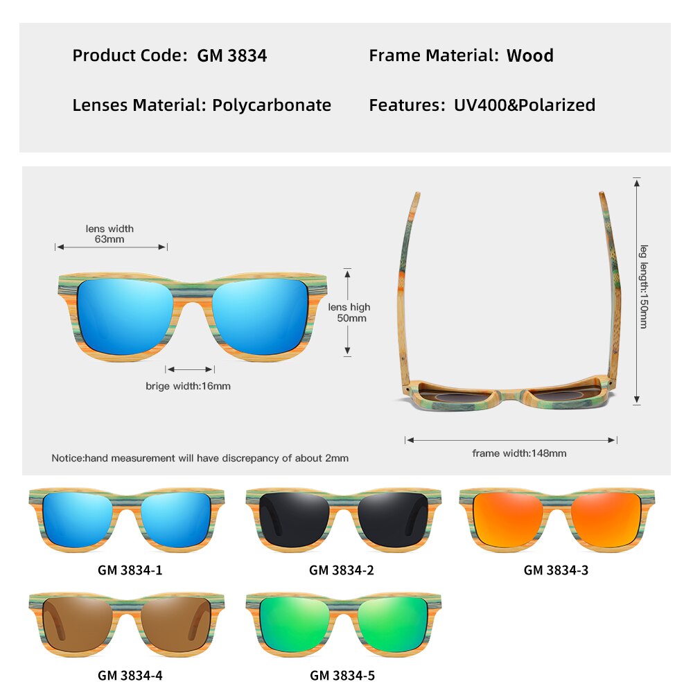 Skateboard Wood Bamboo Sunglasses Polarized for Women Mens New Brand Designer Wooden Sun Glasses UV Protection Lens